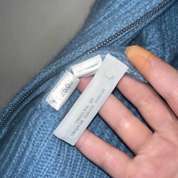 Ann Taylor Full Zip Collared Cashmere Sweater Waffle Knit Light Blue Size Small - Picture 4 of 6